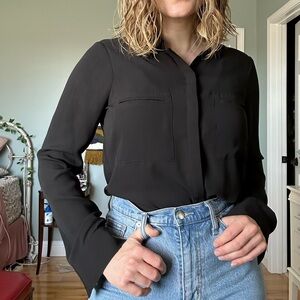 Black Button-Down Long Sleeve Blouse